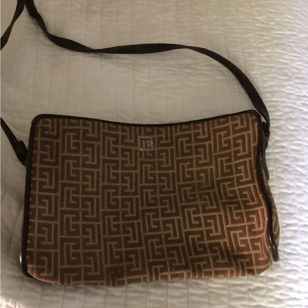 Pierre Balmain Vintage Brown Monogram shoulder Bag Purse France